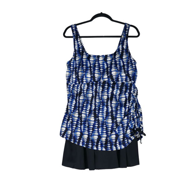 Maxine Swimsuit Women Large Blue Skirted Ruched Tie Side Blouson Lightly Padded - Picture 1 of 11